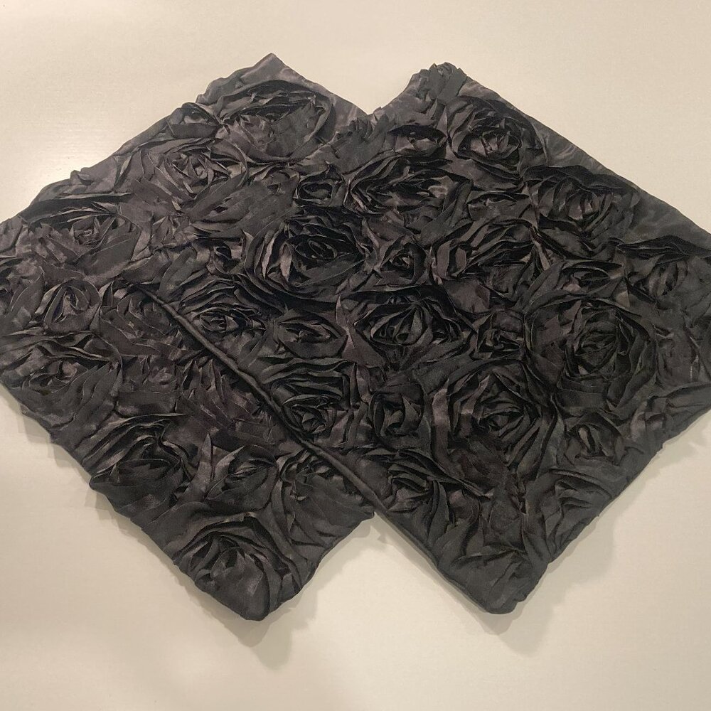 Set of 2 Black Throw Cushion Covers with 3D Applique Flowers